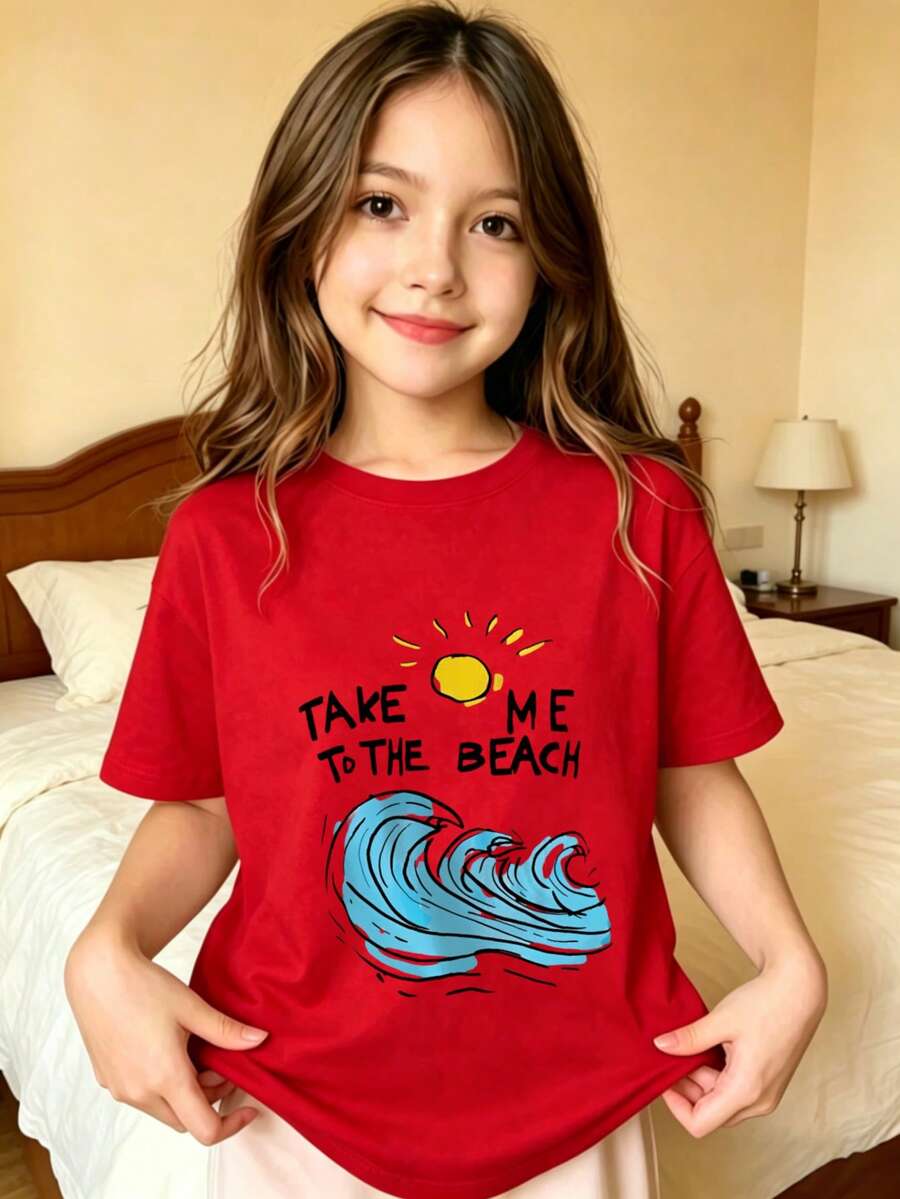 Take Me To The Beach T-Shirt For Girls - 紅色 - 查看 1