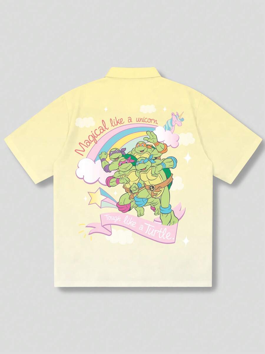 Strevion TEENAGE MUTANT NINJA TURTLES 男士簡約休閒彩虹忍者龜數位印花短袖襯衫 - 彩色 - 查看 1