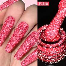 FOUR LILY 1pc Red Fluorescent Reflective Glitter Gel Nail Polish , 10ml Neon Color Sparkle Glitter Dark Flashy Laser Gel Polish For Summer Nails, Semi Permanent Soak Off UV Gel Varnish Manicure Nail Supplies Nail Art DIY For Home And Salon - 紅色 - 查看 2