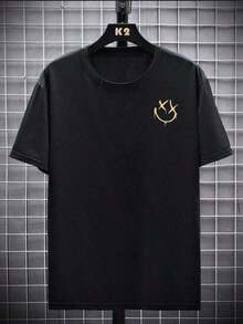 Casual T-shirt med grafiskt tryck och rund hals, korta ärmar för vår/sommar. - Svart - Visa 2