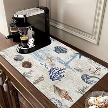 1pc Ocean Creature Pattern Absorbent Dish Drying Mat, Espresso Machine Countertop Absorbent Mat, Sink Drain Mat, Soft Faucet Absorbent Mat, Sink Cup Mat, Kitchen & Bathroom Accessories - Multicolor - View 8