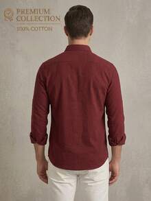 Men's Long Sleeve Single-Breasted Casual Business Shirt - Burgundy - View 5