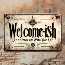 Placa de metal retrô charmosa "Welcome" (1 unidade) - 20,07 cm x 30,23 cm | Ideal para casa, café, bar, garagem e decoração externa. A placa possui furos pré-perfurados conforme mostrado na imagem. - Multicolorido - Ver 3