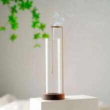 Euuztu Incense Holder Sticks, Anti-Ash Flying Incense With 30 Incense Sticks, Detachable Glass Ash Catcher (Wood, Brown) - 棕色發光 - 查看 7