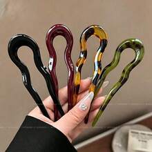 Pinza de pelo de acrílico en forma de U, accesorio de pelo de estilo minimalista adecuado para peinados de moño, para mujeres - A - Ver 4