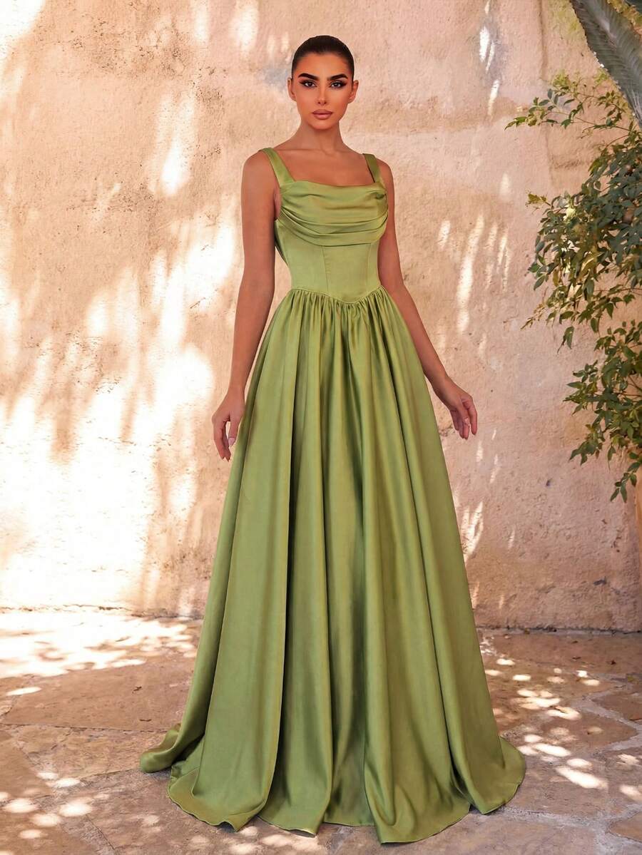 Faeriesty Đầm satin không tay thanh lịch dành cho nữ, đầm dạ hội trang trọng dáng xòe buộc dây phía sau, đầm dự tiệc cocktail lãng mạn cho phù dâu hoặc đám cưới.