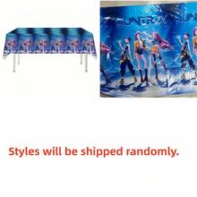 1pc Aesthetic K‑Pop Disposable Tablecloth, PE Waterproof Stain‑Resistant Table Cover, Photo Booth Decor Supplies For Birthday Fan Parties & Back‑To‑School Events, Random Style - Multicolor - View 6