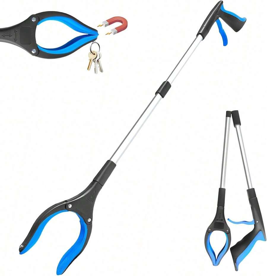 Grabber Reacher Tool, 32 Inch Extra Long Foldable Pick Up Stick With Strong Grip Magnetic, 360°Rotating Anti-Slip Jaw, Lightweight For Seniors, Indoor Outdoor Cleaning Supplies Blue - 32 inch (1 gói) - Xem 1