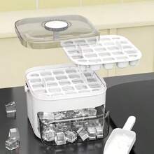 Pressable Ice Cube Tray For Homemade Ice Cubes, Large Capacity Storage, Suitable For Mini Home Refrigerators With Lids, Combined Double Layer Ice Storage Box And Storage - White - View 2