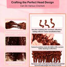 GABRIELLE Burmese Curly Feather Hair Extensions Human Hair Reddish Brown Pre-Separated Invisible Miracle Knots Feather Crochet Human Hair Extensions 33# Colored 50 Strands Invisible Miracle Knots Crochet Hair Extensions For Women - Reddish Brown - View 7