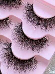 5 Pairs False Eyelashes Natural Look D Curl Fluffy Fake Eyelashes 3D Volume Strip Lashes Faux Mink Eyelashes Crossed Dramatic Long Fake Lashes Makeup Tools Individual Lashes Cluster Eyelashes - Black - View 4