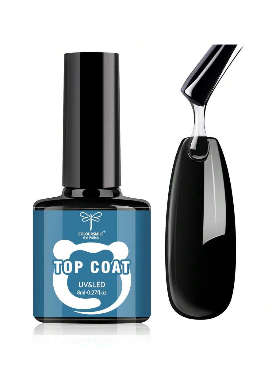 Coloursmile Fast Dry Top Coat, Quick‑Drying Clear Nail Polish, High Gloss Mirror Shine, Scratch‑Resistant & Long‑Lasting Manicure Finish - 8ml Black Cap, Black Bottle, No-wash Seal - View 1