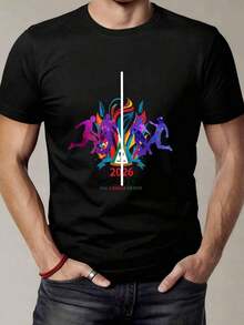 1pcs, [Official  World Cup Licensed]Men's Short-Sleeve T-Shirt - 180G, Designed With The Theme Of  World Cup Athletes-Summer Tops For Women - 黑色 - 查看 7