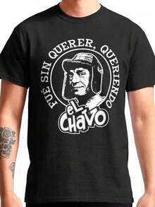 El Chavo Del Ocho Inspired Graphic T-Shirt For Men, Soft And Breathable, Round Neck, Chavo Character Design, Machine Washable, Suitable For All Seasons, Unique Geometric Print, R - Black - View 2