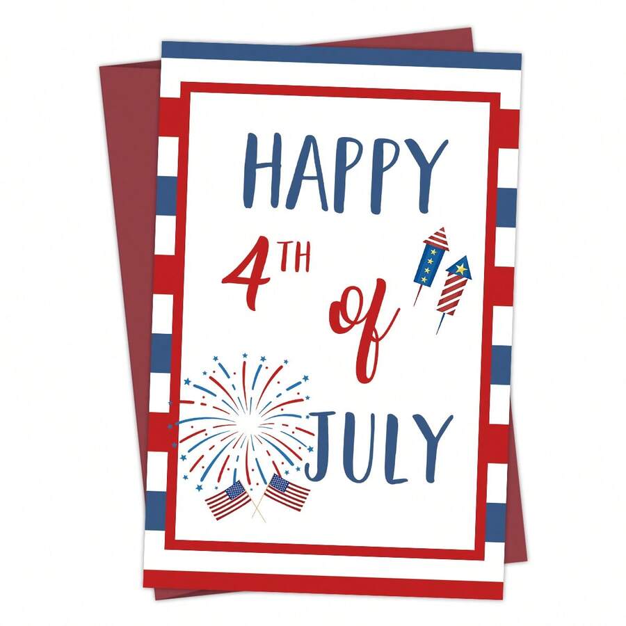 1张趣味7月4日快乐贺卡,含信封,美国独立日贺卡,美国7月4日独立日贺卡,非常适合独立日、庆祝活动和爱国活动 - A - 查看 1