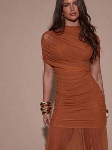 Women Midi Dresses - Oksida coklat - View 5