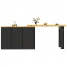 Extendable Bar Table With Storage, Folding Dining Table With Drawer And Snack Shelf, Sliding Bin Holder (Bin Not Included), Space-Saving Design Ideal For Small Apartments And Kitchens, White - 黑色 - 查看 8