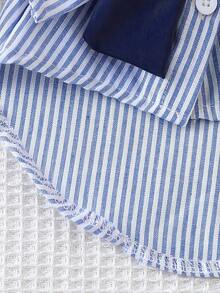 Striped Shirt With Detachable Solid Color Scarf For Cats And Dogs, Suitable For Daily Wear - Blue - View 6