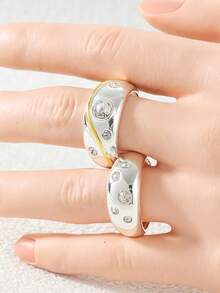 Wide Synthetic Zirconia Inlaid Ring, Suitable For Women's Music Festivals And Party Style Jewelry - Silver - View 12