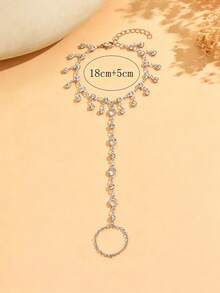 1 pieza Pulsera de cadena de dedo minimalista de plata, joyería hecha a mano versátil con borla y rhinestone, adecuada para uso diario. La longitud de la cadena y la cantidad de cuentas son aleatorias. - Plateado - Ver 3