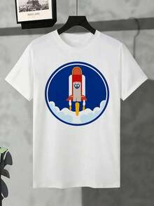 Rocket Graphic Street M En's T-Shirt Spring Street Hip Hop Breathable Print - White - View 2