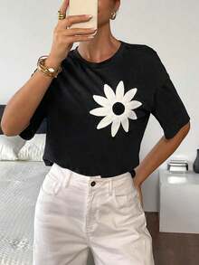 Fashionable Summer Short-Sleeved T-Shirt With Round Neck For Women - 黑色 - 查看 8