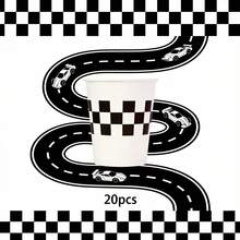 10/20/50 Pack 9oz Disposable Racing Car Party Cups – Black & White Checkered Flag Design, Race Track Themed Paper Cups For Race Car Birthday Decorations - TOP Recommendations - View 9