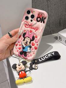 This Disney Mickey Mouse Lanyard Phone Case Is Fully Covered In TPU Material. It's Shockproof, Lightweight, And Compatible With IPhone17/16/11/13/15/15 Plus/15 Pro/15 Pro Max/12/14 Pro Max/11 Pro Max/12 Pro/12 Pro Max/13. This Phone Case Makes A Popular Birthday Gift Or Business Gift; It's Durable, Stain- And Fingerprint Resistant, And Suitable For Both Men And Women. The Set Also Includes A Mickey Mouse Phone Case And A Mickey Mouse Plush Bracelet. It's A Perfect Gift For Friends And Family. This Stylish Phone Case Is Fun, Lightweight, And Durable. IPhone17 Pro Max Phone Case, Minnie Mouse Phone Case. - trắng - Xem 4