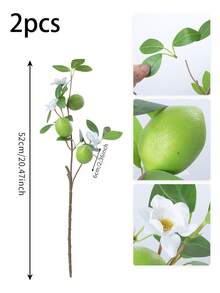 20.47英吋人造檸檬枝帶綠色果實，長莖綠色葉飾，適合農舍風家居廚房花瓶、婚禮派對居家裝飾 - 綠檸檬插枝 - 查看 12