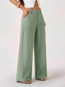 SUN 100% Washed Cotton Low Waist Straight Pants Linen Pants For Women Pants For Summer Cotton Pants Women Wide Leg Pants Women Pants For Summer, Fall, Fall Clothes For Women Pants For Summer - màu xanh lá - Xem 7