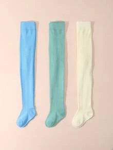 3 Pairs Girls' Solid Color Leggings, Suitable For Everyday Wear - Multicolor - View 7