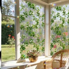 1-Piece Forest Style Static Cling Window Film. Floral Leaf Pattern Stained Glass Sticker. Waterproof Removable Privacy Film, UV Protection Glass Sticker With Rainbow Effect For Bathroom, Kitchen, Living Room, And Bedroom Home Decor. - Multicolor - View 4