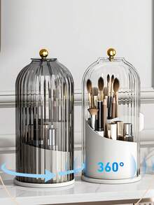 360° Rotating Makeup Brush Holder With Cover, Dust-Proof Makeup Brush Storage Box, Suitable For Vanity, Bathroom Countertop, Toothbrush Holder, Vanity Essential, Cosmetic Organizer, Shower And Sink Storage Rack, Non-Slip Base For Toothpaste And Makeup Brushes, Makeup Brush Storage, Room Decor, Storage Organizer, Bathroom Storage - Multicolor - View 4