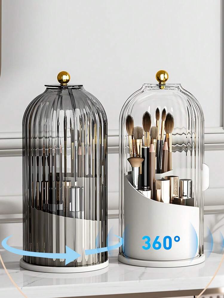 360° Rotating Makeup Brush Holder With Cover, Dust-Proof Makeup Brush Storage Box, Suitable For Vanity, Bathroom Countertop, Toothbrush Holder, Vanity Essential, Cosmetic Organizer, Shower And Sink Storage Rack, Non-Slip Base For Toothpaste And Makeup Brushes, Makeup Brush Storage, Room Decor, Storage Organizer, Bathroom Storage - Multicolor - View 3