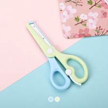 1pc Macaron Color Plastic Scissors, Colorful Artistic Creative Scissors With Spring Design, Smooth Rounded Blades, Anti-Pinch Plastic Training Scissors Suitable For Paper Cutting, Back To School Essential - Plastic Scissors - View 13