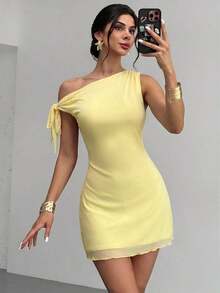 Vestido mini de vacaciones nuevo de verano para mujer, con hombro asimétrico, floral, sexy y elegante. Vestido floral de malla, con cuello asimétrico. Ropa de primavera/verano, atuendo de playa, elegante, sexy, de vacaciones, de playa, Hawái, cita, fiesta, festival de música, vestido de graduación, vestido de baile de graduación. - Cafetería - Ver 10