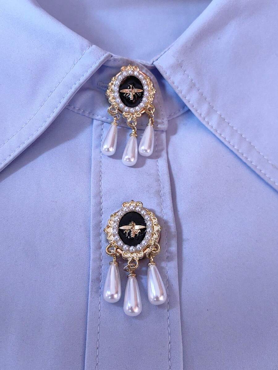 1个/2个优雅纽扣套,衬衫纽扣套,夹式纽扣套,时尚水晶袖扣套,适用于燕尾服和婚纱装饰 - 黑色 - 查看 1