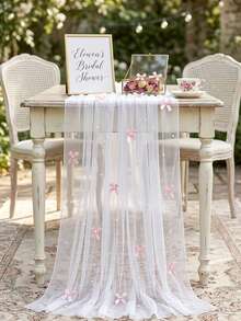 1 pieza Mantel de malla con perlas y lazo rosa blanco, camino de mesa con tema de lazo rosa, cubierta de mesa, decoración de mesa, decoración de mesa de cocina y cena, mantel de decoración de fiesta de cumpleaños, suministros de decoración de boda, baby shower, despedida de soltera, decoración de mesa, decoración del hogar, decoración de habitación, regalo de cumpleaños, suministros para fiestas, recuerdos de fiesta - lazo rosa - Ver 6
