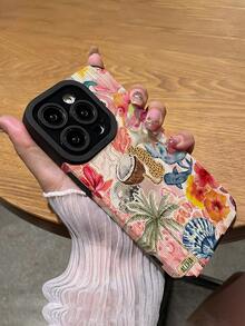 1pc Summer Coconut Tree Pattern Vertical Faux Leather Shockproof Anti-Fingerprint Phone Case, Compatible With Apple And Models - Multicolor - View 6
