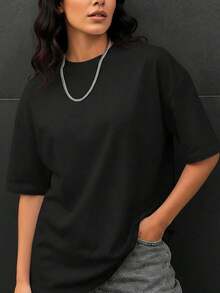 Women's Fashionable Loose Fit Short Sleeve T-Shirt | Exquisite Design | Summer Essential | Easy To Match | Show Off Your Style - 黑色 - 查看 6