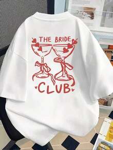 Bridal Club, Champagne Glass - Spring/Summer Fashion Print T-Shirt For Women, Your Best Choice! - White - View 2
