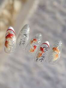 1片装 5D 夏季海洋水滴美甲贴纸 招财锦鲤鱼美甲装饰贴花配件 DIY - 彩色 - 查看 6