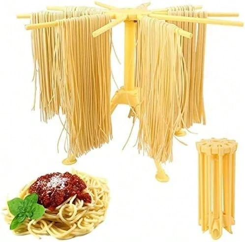 Escurridor de pasta plegable - Secador de pasta doméstico de 10 barras - Compacto, fácil de guardar, montaje rápido (Amarillo) - Ver 1