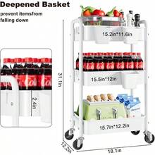3-Tier White Metal Rolling Storage Cart With Wheels, Heavy-Duty Mobile Utility Organizer, Space-Saving Rolling Shelf Rack, Multi-Purpose Storage Solution For Craft Supplies, Nursery, Cleaning, Snacks & Home Office Organization, Easy-Move Caddy Cart For Adults & Families - L - View 2