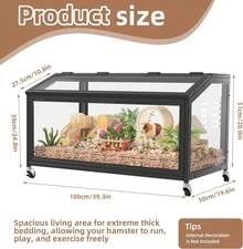 AYYDS Hamster Cage With Wheels 100x50cm – Large Small Animal Habitat With Acrylic Glass Viewing Window – Species-Appropriate Rodent Cage With Chew Protection – Includes Exercise Wheel & Hiding Place – XXL Rodent Enclosure - 黑色 - 查看 5