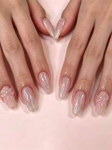 24pcs Medium Long Pink And White Gradient Disposable Fake Nails For Party, Dance, Daily Wear - Multicolor - View 6