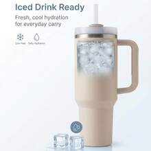 Genuine STANLEY Quencher H2.0 40 Oz Cream 2.0 Tumbler With Handle & Straw Flowstate 3‑Position Lid Cup Holder Compatible Insulated Stainless Steel BPA‑Free Travel Water Cup - Màu be - Xem 3