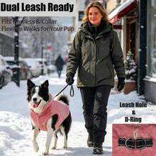 Metglad Dog Winter Coat | Cold-Proof Jacket, Invisible Leash Hole & Metal D-Ring Dual Leash Design, Reflective Pet Vest, Warm Fleece Dog Snow Coat, Suitable For Small, Medium And Large Dogs - Pink - View 4