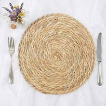 1 pieza/6 piezas Manteles individuales redondos tejidos de estilo bohemio - Diseño de ratán tejido a mano, perfecto para mesas de comedor & decoración del hogar – Ideal para bodas, Día de San Valentín, Navidad y fiestas - Color de la hierba - Ver 7