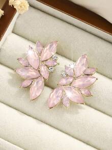 1 Pasang Anting-Anting Wanita Gaya Bohemian Paduan Logam Bertatahkan Berlian Imitasi, Modis, Serbaguna, Elegan, Mewah, dan Berukuran Besar - Baby Pink - View 4